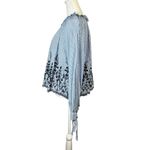 ZARA Trafaluc Blue Striped Eyelet Embroidered Top Long Tie Balloon Sleeve Sz M Photo 2