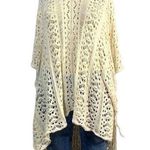 Boutique Womens Lacey Knit Crocheted Pullover Poncho Sweater Coverup Tan OS Photo 1