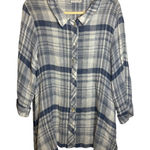Habitat  Clothes to Live in Blouse Women's Size Large Linen Plaid Tunic‎ Blue Photo 0