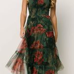 Baltic Born Clementine Dark Green Floral Smocked Tulle Midi Dress Photo 0