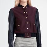 Theory Varsity Jacket Womens P Burgundy Dex Wool Leather Sleeves Academia Retro Photo 13
