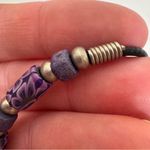 Vintage 90s Purple Millefiori Bead Bracelet Black Leather Silver Tone Photo 4