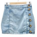 Free People  Little Daisies Button Front Light Denim Mini Skirt Women’s Size 6 Photo 1