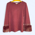 Chico's NWTS Beautiful LS Faux Fur Cuffs Beaded Jeweled Sweater Top Fancy Merlot Photo 0