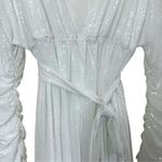 Pretty Little Thing Maternity White Sequin Wrap Robe Dress Mini Blouson Sleeves Sparkle Party sz 12 Photo 6