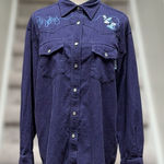 Vintage 90s Mickey Mouse Unlimited Corduroy Embroidered Western Shirt Cowgirl Blue Size M Photo 0