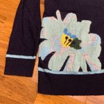 Loft  Floral Crew Neck Long Sleeve Sweater Women's Size M Navy Blue‎ Wool Mohair Photo 1