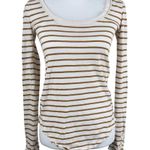 Free People  Hard Candy Cream & Brown Striped Crochet Long Sleeve Shirt XS Photo 5