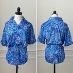 NOS Vintage 70s Psychedelic Print Polyester Tunic Haband Top L Blue Size L Photo 1