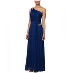 Alex Evenings Alex Evening Bead Waist‎ One Shoulder Chiffon Gown Photo 2