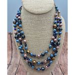 Pretty Esmor Multi Strand Glass Bead Necklace Jewel Tones Blue Gold 22" Photo 3
