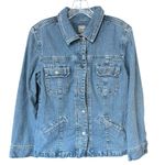 J.Jill Medium Wash Square Pocket Snap Button Down Denim Jacket size Medium Blue Photo 0