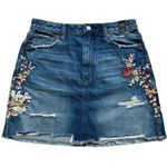 Abercrombie & Fitch 🆕 Floral Embroidered Blue Denim Skirt Photo 1