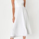 Lulus  Wondrous Muse White Pleated One-Shoulder Midi Dress Wedding Bride Size L Photo 0