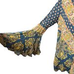 Free People  Blue Gold Magic Mystery Tunic Small Oversized Bell Sleeve Bohemian Photo 8