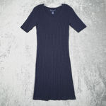 Susan Graver Dress Womens XS Navy Blue Cable Knit Ribbed Sweater Dress Preppy Photo 1