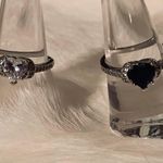 Two Heart Shaped Clear and Blue Stones Silver Tone Bands Size 7 3/4 Photo 0