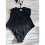 Aerie Black Textured Halter Cutout One Piece Swimsuit Real Good Size Small Photo 3