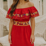 Flying Tomato Women’s Off the Shoulder Dress Red Floral Lace size Large Boho Photo 0