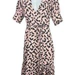 Topshop  Pink V Neck Printed Tie Waist Drop Waist Flowy Midi Wrap Dress Size 4 Photo 0
