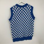 Blue Checkerboard V Neck Sweater Vest Size 1XL Grunge Streetwear Plus Size Boho Photo 4