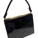 Vintage Aetna Black Patent Leather Box Purse 1960s Structured Frame Handbag Photo 0