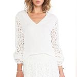 Alexis Dunn V-Neck Crochet Sleeve Top Blouse White Lace Elegant Minimalist Chic Photo 9