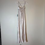 Lulus NWT‎  Inspire Romance Champagne Satin Cowl Neck Lace-Up Maxi Dress Small Photo 6