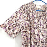 MELLODAY  size 2X short sleeve blouse floral print smocked upper‎ cream purple Photo 2