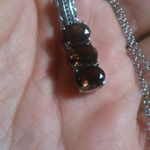 Brazilian Smokey Quartz Three Stone Stainless Steel Pendant Necklace Photo 11