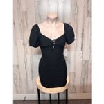 Blishe Black Puff Sleeve Mini Dress | Eyelet Lace Sweetheart Bodycon Dress Size Size M Photo 1