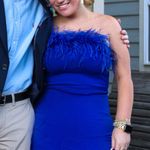 Blue feather semi formal dress Size L Photo 0