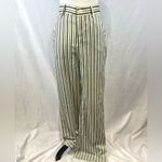 Kittenish ivory green and brown striped wide leg satin pants size small Photo 3