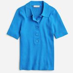 J.Crew Tencel Lyocell Silk Short Sleeve Ribbed Polo Sweater Blue M Photo 0