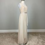 Adrianna Papell Beaded Lace and Chiffon A-Line Evening Gown Cream Size 6 Dress Photo 2