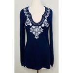 Lilly Pulitzer April Embroidered Tunic Sweater Blue Wool Blend Sz M Photo 1