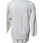 Vintage Chunky Knit embroidered Cream Beige Sweater crochet lace roses large Photo 2