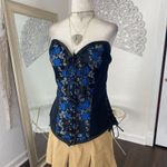 Ethereal Whimsygoth Gothic Black Velvet Blue Lace Up Corset Top Size undefined Photo 1