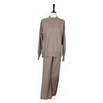 Coordinating 2 Piece Set Sweater Knit Wide Leg Pants Lounge Taupe Women Size XL Tan Photo 2