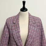 Bagatelle Tweed Pink Black Off White Cropped Single Button Blazer Jacket Large Photo 1