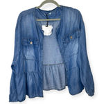 Angela Mara Chambray Denim Jacket Ruffle Hem Lightweight Feminine Casual Layer L Blue Size L Photo 0