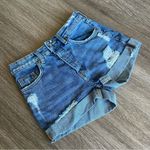 H&M  Divided Distressed Cuffed Denim Shorts Mom Jean Button Fly Medium Wash Blue Photo 15