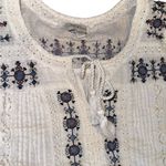 Lucky Brand  Boho White Tank Top with Blue Embroidery Photo 2