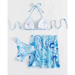 SheIn Swim Vcay Allover Print Halter Bikini Swimsuit & Cover Up in Blue, Size XS Photo 1