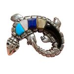 Native American Lizard Pendant Brooch Multi Stone Inlay Sterling Turquoise Photo 0
