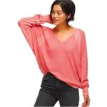 Free People  Santa‎ Clara Thermal Oversized Shirt Coral Pink Orange Medium Photo 5