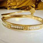 18K Gold Plated Zircon Nail Bangle Set Stainless Steel Flower Bracelet Womens Photo 1