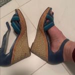 Cole Haan  Nike air sole Blue Wedge Sandals cork and fabric awesome comfy 9 Photo 5