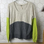 Free People Beach Gray and Lime Wool Scoop Neck Sweater - Size - Small Photo 0