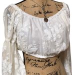 BANJUL  Off White Crop Top Bell Sleeves Sequins Lace🌺Large Photo 1